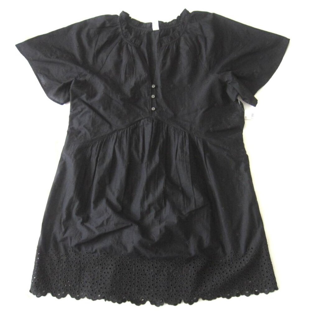 New Old Navy Black Eyelet Mini Swing Dress Split Coquette Witchy Whimsigoth Sz L